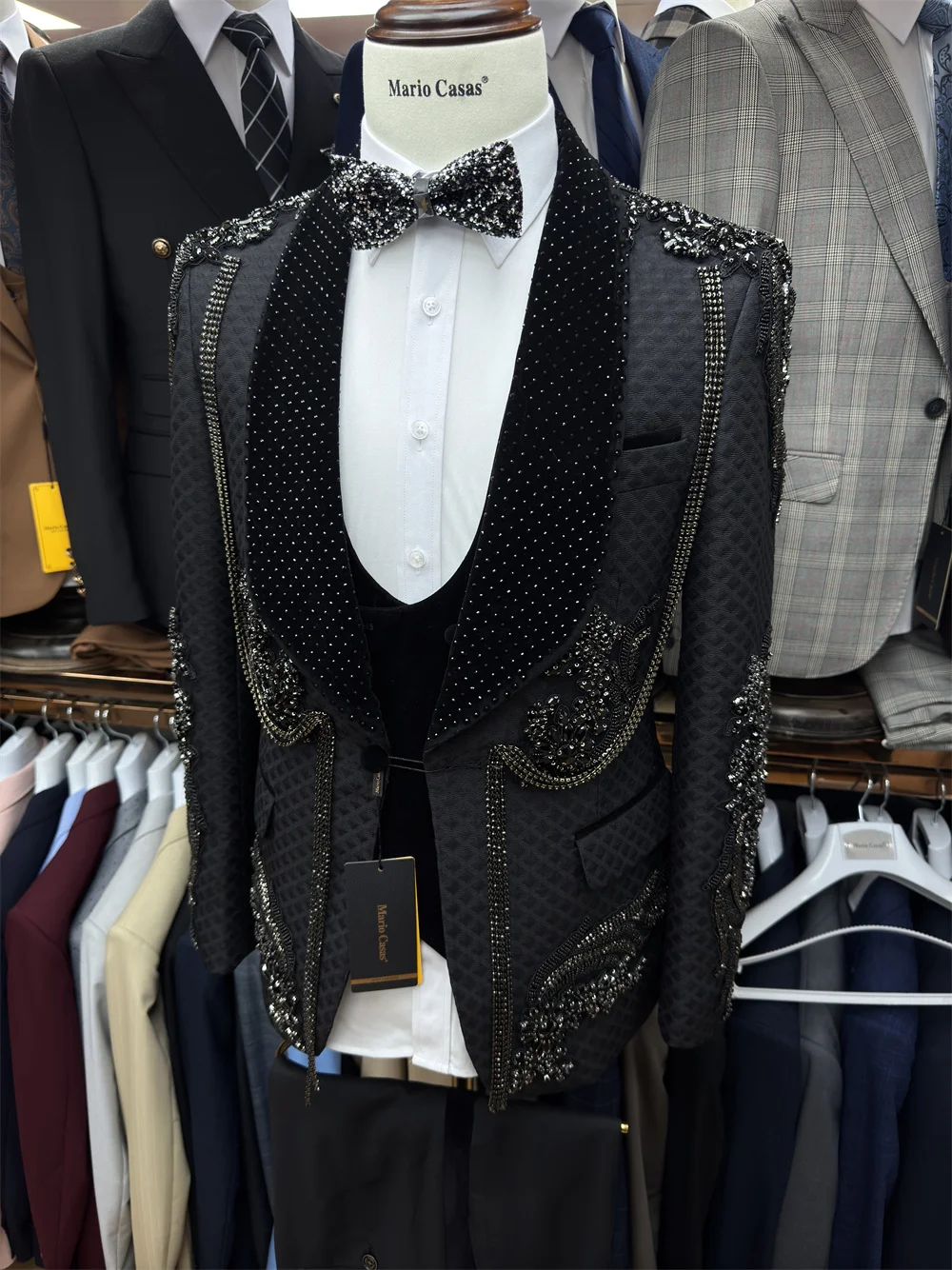 Luxury Crystals Men Suit Set 2 Piece Blazer+Pant Trousers Black Customized Formal Office Jacket Groom Wedding Tuxedo Coat
Luxury Crystals Men Suit Set 2 Piece Blazer+Pant Trousers Black Customized Formal Office Jacket Groom Wedding Tuxedo Coat