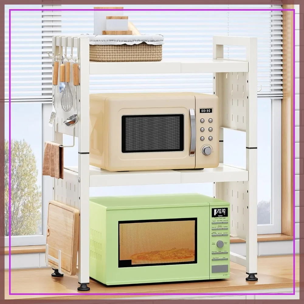 Expandable Microwave Stand, Heavy Duty 3-Tier Adjustable Rack with 8 Hooks & 2 Holders, Space-saving Kitchen Shelf, 200lbs Capacity
Expandable Microwave Stand, Heavy Duty 3-Tier Adjustable Rack with 8 Hooks & 2 Holders, Space-saving Kitchen Shelf, 200lbs Capacity
