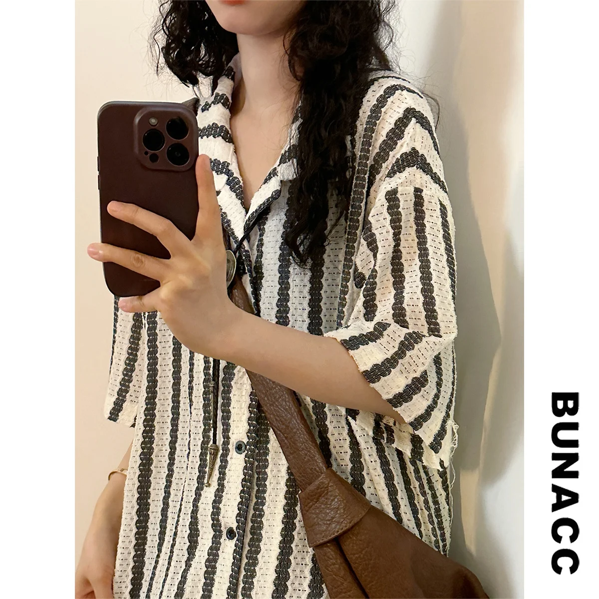 BUNACC Summer Street Sle Loose Fit Women's irt ort Sve Hollow out Color Blo Striped Casual Collar Top
BUNACC Summer Street Sle Loose Fit Women's irt ort Sve Hollow out Color Blo Striped Casual Collar Top