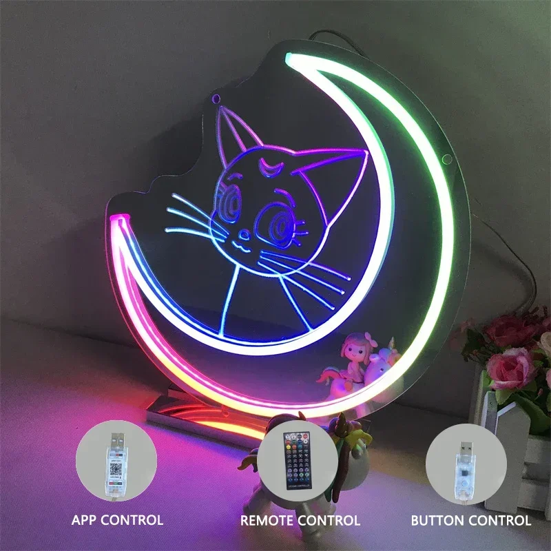 Anime Luna Cat Led Lights Colorful Moon Cat Neon Sign Mirror Neon Lamp Wall Home Decor Flicker Night Light Christmas Decoration
Anime Luna Cat Led Lights Colorful Moon Cat Neon Sign Mirror Neon Lamp Wall Home Decor Flicker Night Light Christmas Decoration