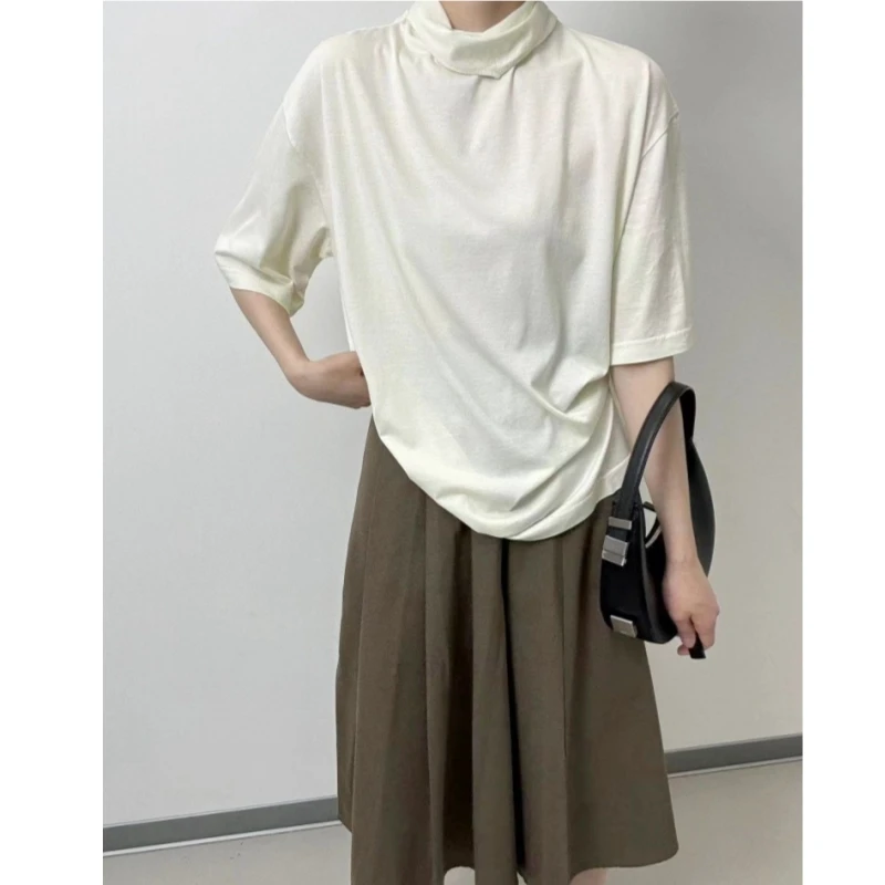 25 year summer new simple and versatile scarf collar loose women's short sleeved T-shirt top
25 year summer new simple and versatile scarf collar loose women's short sleeved T-shirt top