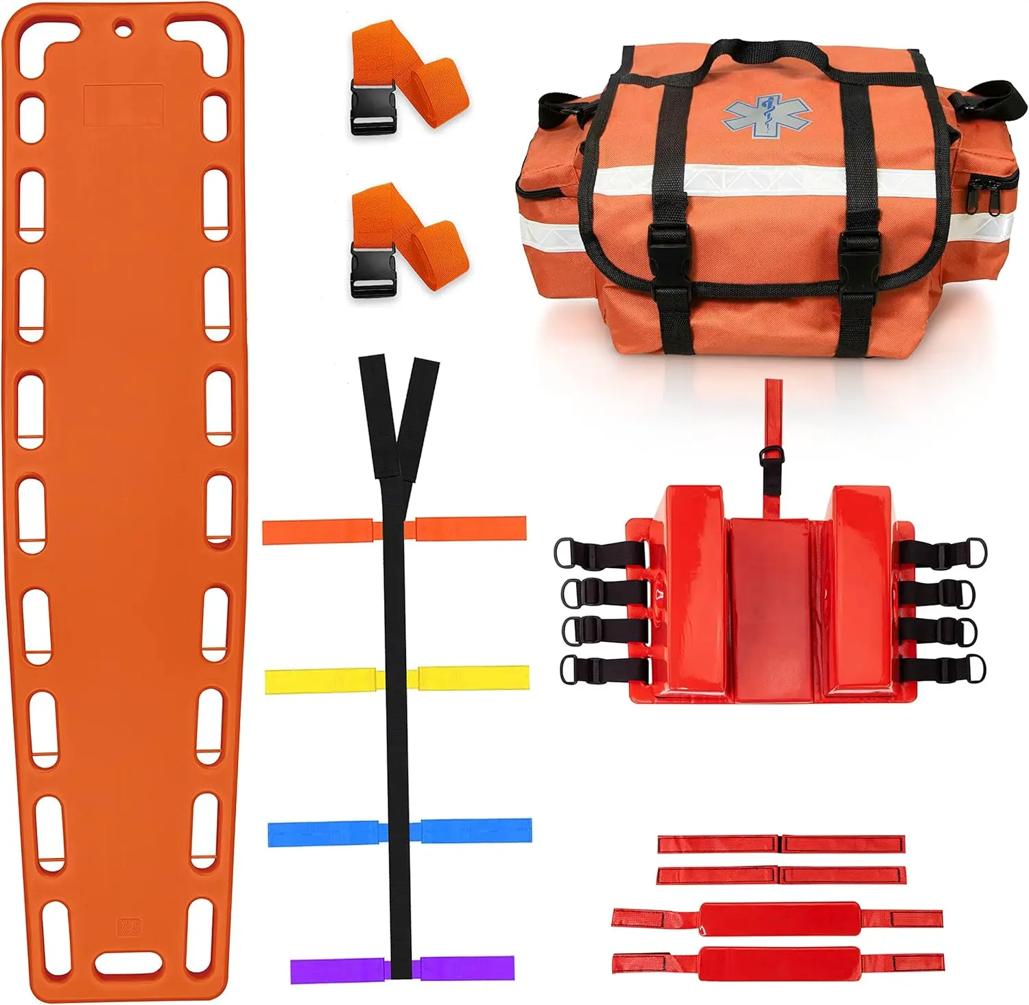 Spine Board Stretcher with Head Immobilizer & Spider Straps - Orange
Spine Board Stretcher with Head Immobilizer & Spider Straps - Orange