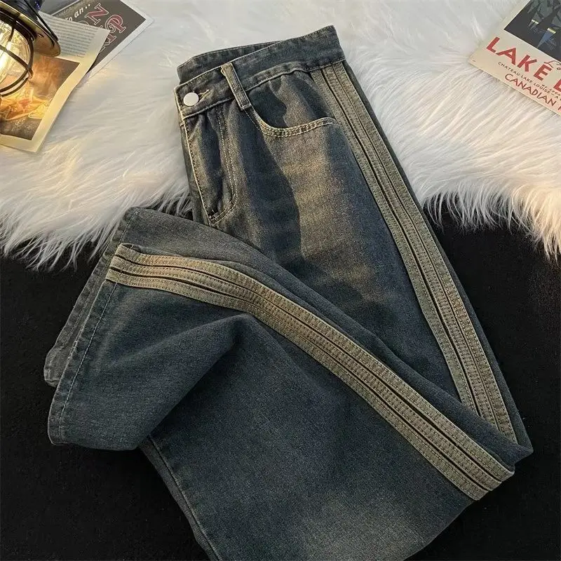 American retro jeans side striped washed casual trousers men's and women's summer Japanese loose straight wide-leg trousers
American retro jeans side striped washed casual trousers men's and women's summer Japanese loose straight wide-leg trousers
