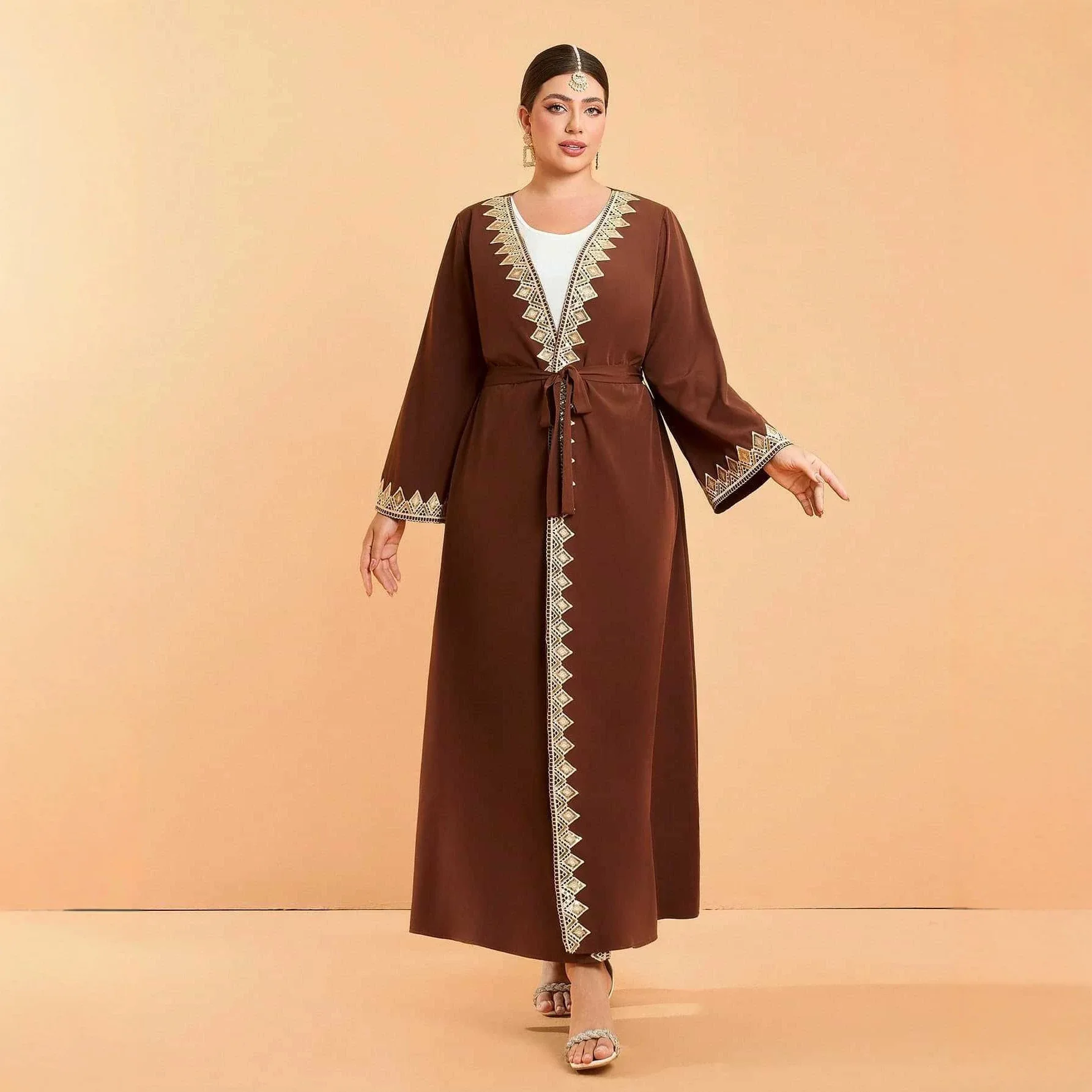 New Long Dress In Coffee Brown, V-neck Evening Dress, Light Luxury Niche Party Ethnic Lace-up Dress Dubai Luxury Islam Elegant
New Long Dress In Coffee Brown, V-neck Evening Dress, Light Luxury Niche Party Ethnic Lace-up Dress Dubai Luxury Islam Elegant