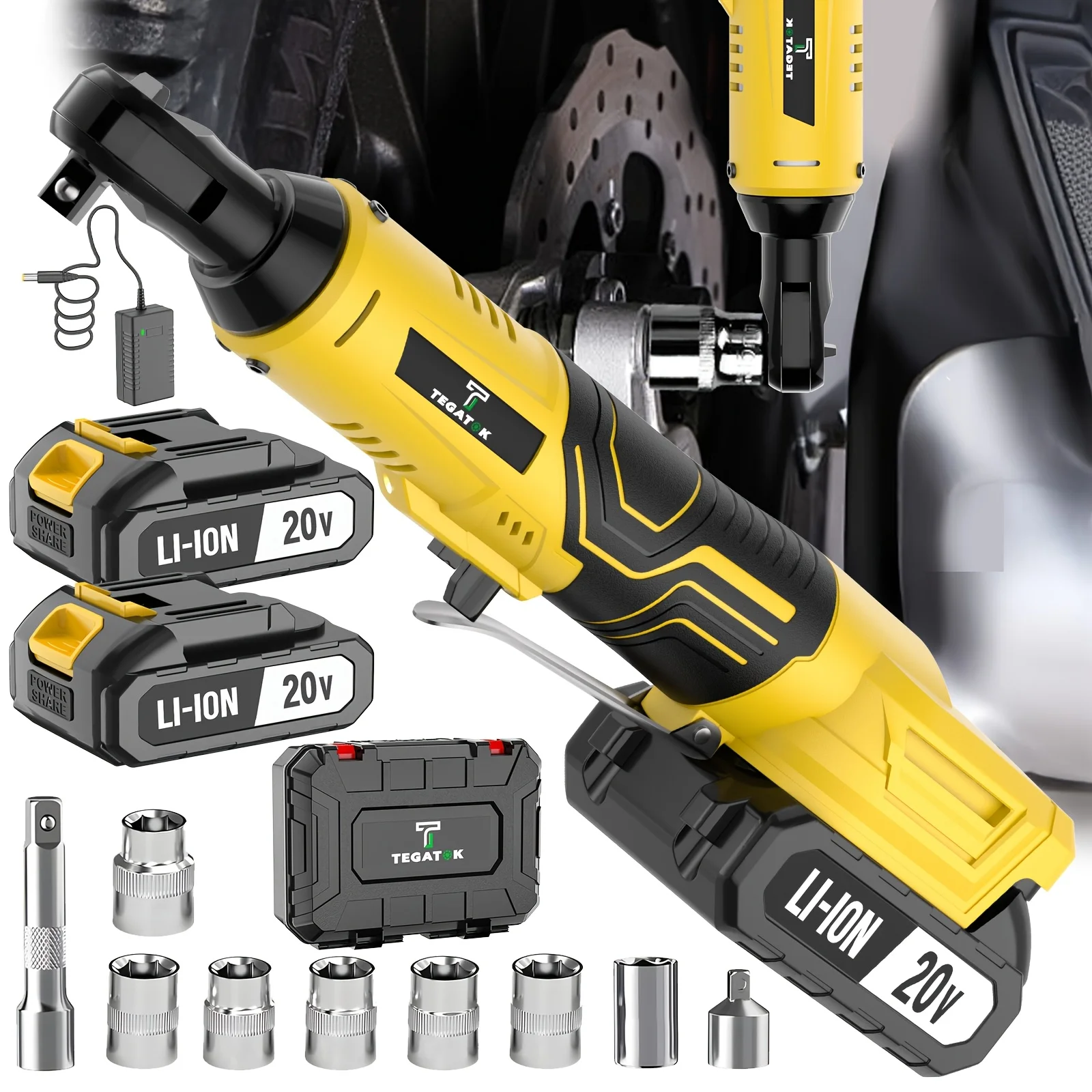 20V/12V Industrial High-Torque Cordless Ratchet Wrench Kit, Sturdy And Durable Housing, Essential for Car Care And Decoration, Equipped with 2000Mah Lithium-Ion Battery, 7 Sockets And Variable Speed Tire Rotation And Hub Overhaul, Men'S Gift
20V/12V Industrial High-Torque Cordless Ratchet Wrench Kit, Sturdy And Durable Housing, Essential for Car Care And Decoration, Equipped with 2000Mah Lithium-Ion Battery, 7 Sockets And Variable Speed Tire Rotation And Hub Overhaul, Men'S Gift