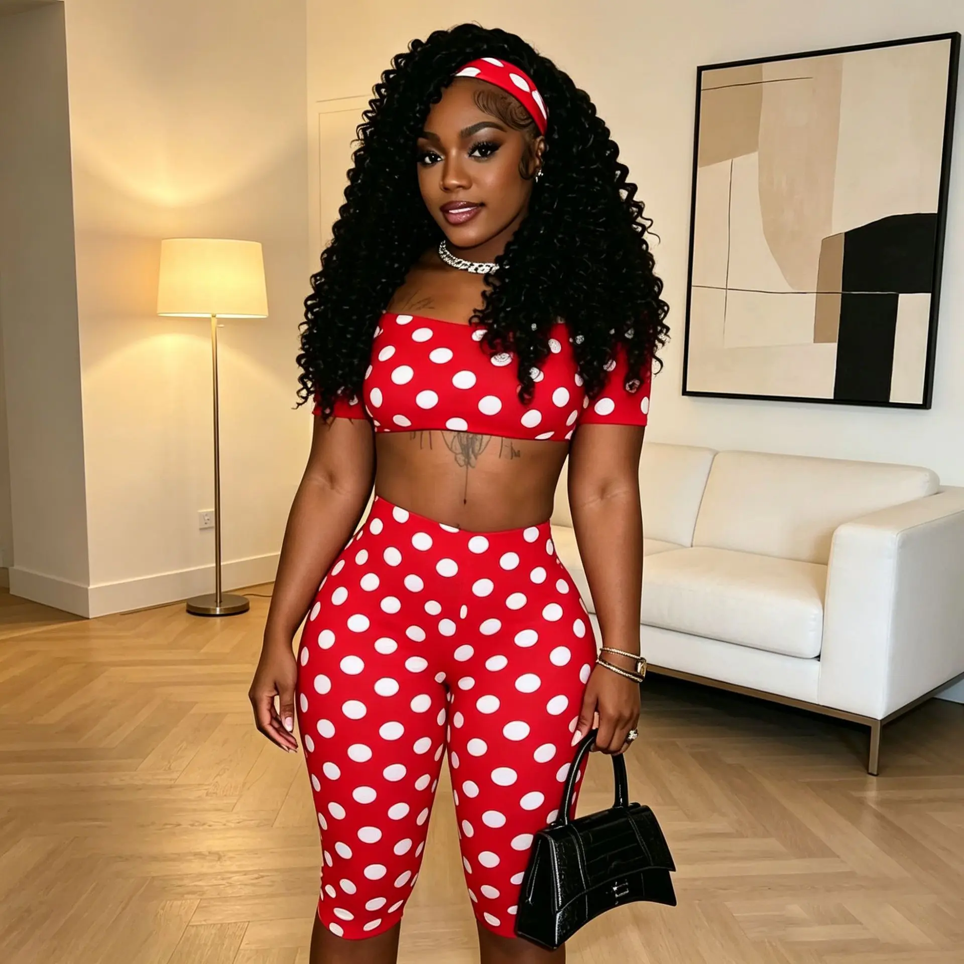 STYLISH LADY Retro Polka Dot 3 Piece Set Off Shoulder Short Sleeve Crop Top and Capri Pant with Headband 2026 Sexy Club Outfits
STYLISH LADY Retro Polka Dot 3 Piece Set Off Shoulder Short Sleeve Crop Top and Capri Pant with Headband 2026 Sexy Club Outfits