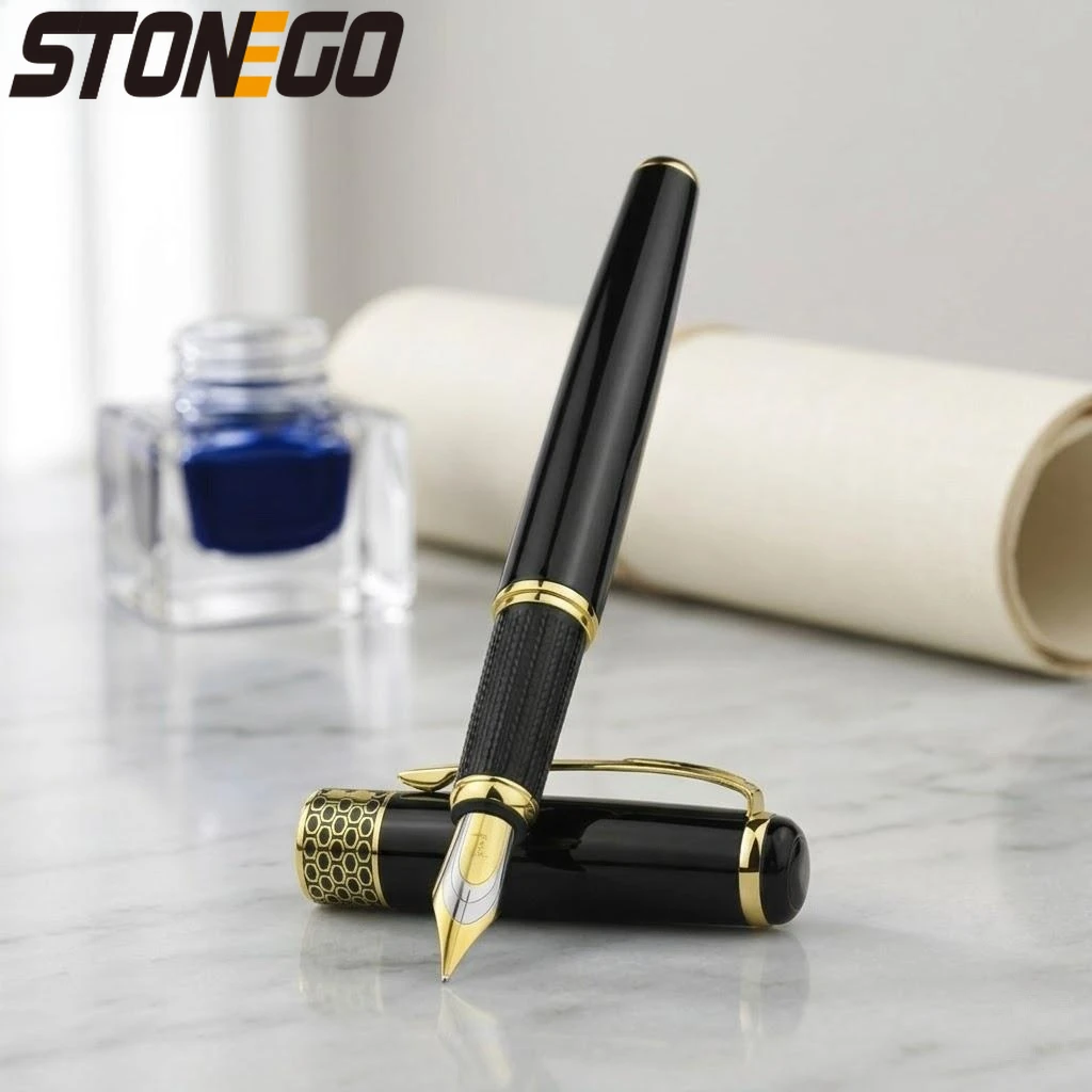 Fountain Pen Black Lacquer with Silver and Gold Trim Medium Nib 05mm for Office and Writing Supplies Premium Quality
Fountain Pen Black Lacquer with Silver and Gold Trim Medium Nib 05mm for Office and Writing Supplies Premium Quality