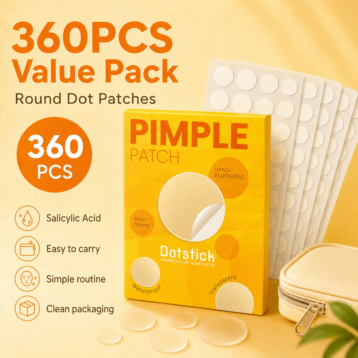 360PCS Round Acne Patches White Hydrocolloid Pimple Spot Cover Stickers Yellow Box Waterproof Face Body Skin Care
360PCS Round Acne Patches White Hydrocolloid Pimple Spot Cover Stickers Yellow Box Waterproof Face Body Skin Care