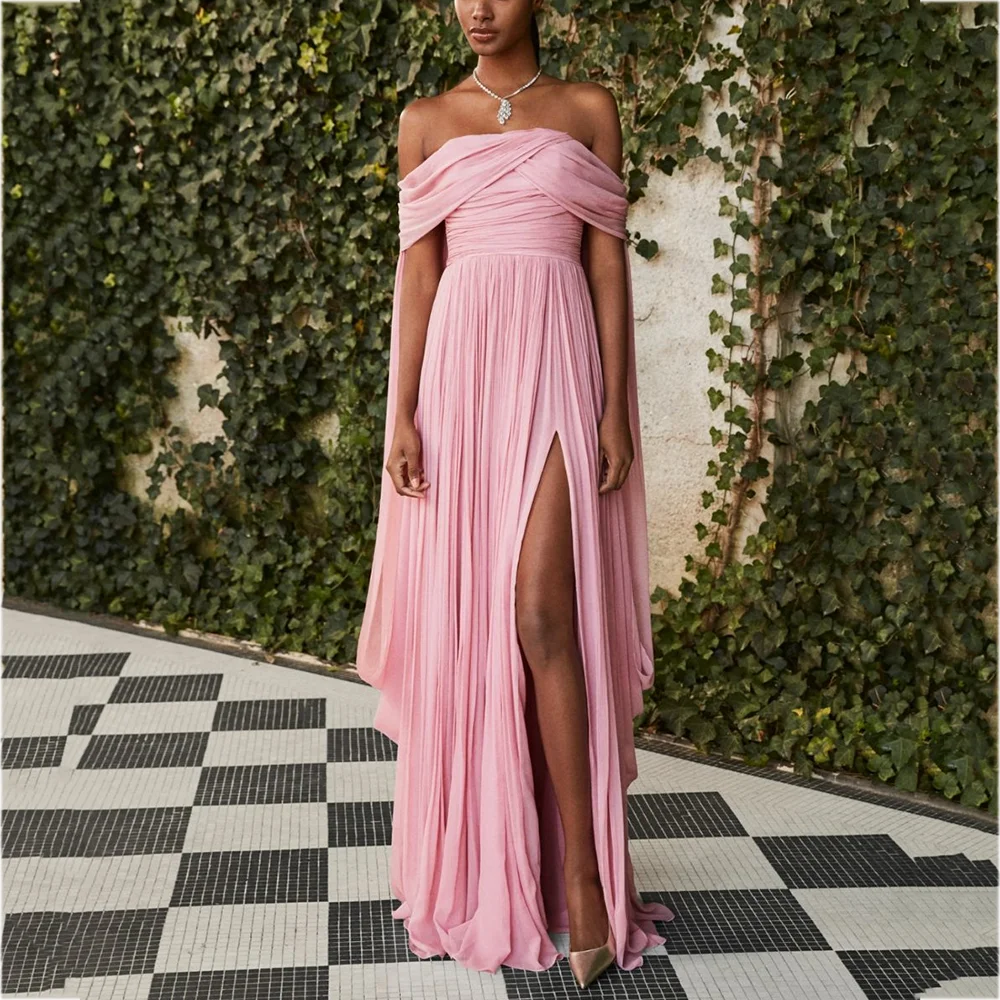 Pink Women's Prom Dress Simple Style Off The Shoulder Sleeveless Side Slit A-Line Floor Length Pageant Gala Evening Gown
Pink Women's Prom Dress Simple Style Off The Shoulder Sleeveless Side Slit A-Line Floor Length Pageant Gala Evening Gown