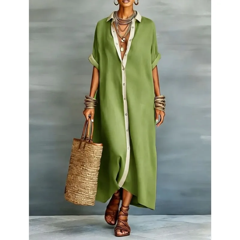 Casual Simple Solid Color Women's Long Dress Summer Fashion Single Breasted Cardigan Design Loose Dresses Lady Elegant Vestidos
Casual Simple Solid Color Women's Long Dress Summer Fashion Single Breasted Cardigan Design Loose Dresses Lady Elegant Vestidos