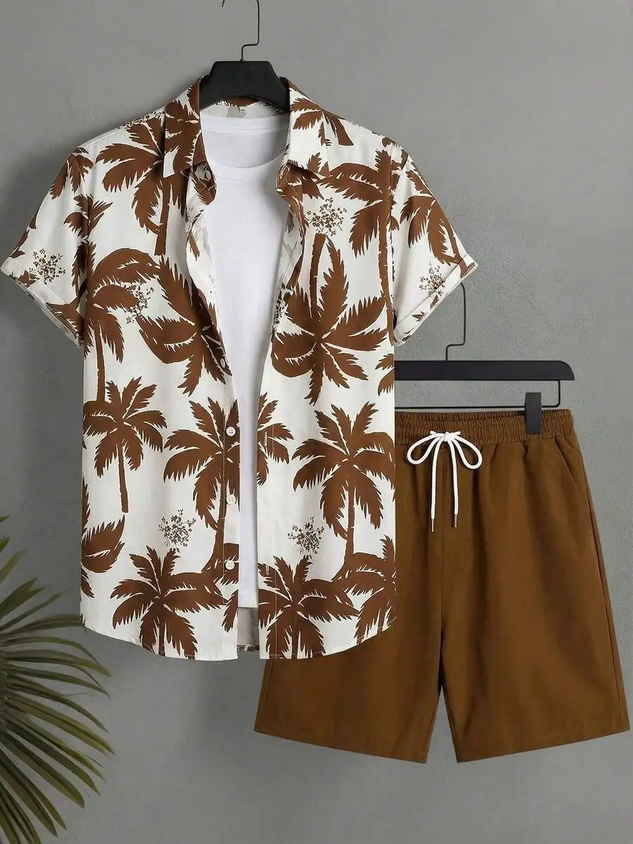 Mens Palm Tree Print Button-Down Shirt And Drawstring Waist Shorts Set Casual Beach Vacation Outfit
Mens Palm Tree Print Button-Down Shirt And Drawstring Waist Shorts Set Casual Beach Vacation Outfit