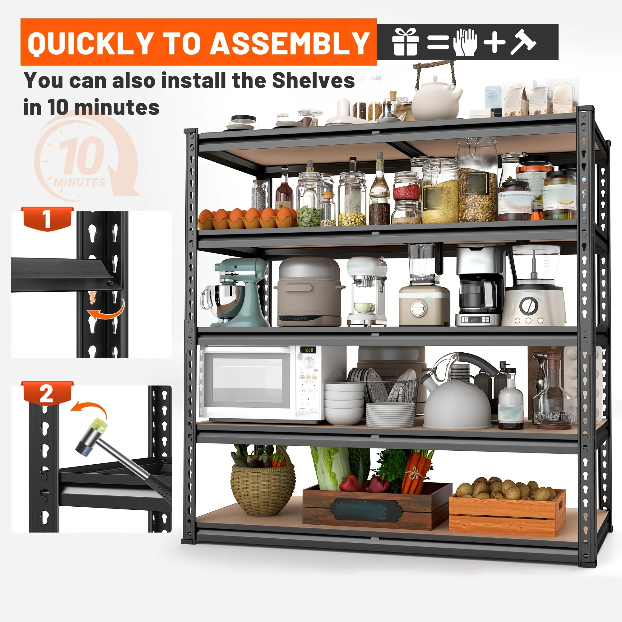 72''H Kitchen Standing Rack/Standing Baker'S Rack 2000LBS Garage Shelving 72"H X35.5"W X15.8"D Storage Shelves Heavy Duty Shelving 5 Tier Metal Shelves For Garage Shelves, Adjustable Shelving Unit For Kitchen Basement Pantry Utility Rack Shelf LODEIJA
72''H Kitchen Standing Rack/Standing Baker'S Rack 2000LBS Garage Shelving 72"H X35.5"W X15.8"D Storage Shelves Heavy Duty Shelving 5 Tier Metal Shelves For Garage Shelves, Adjustable Shelving Unit For Kitchen Basement Pantry Utility Rack Shelf LODEIJA