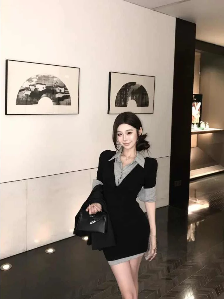 Bla Collar Knitted Dr Women's Winter Waist Cinched Bodycon ort Skirt Fake Two-Piece Spicy Girl Sle High Waist
Bla Collar Knitted Dr Women's Winter Waist Cinched Bodycon ort Skirt Fake Two-Piece Spicy Girl Sle High Waist