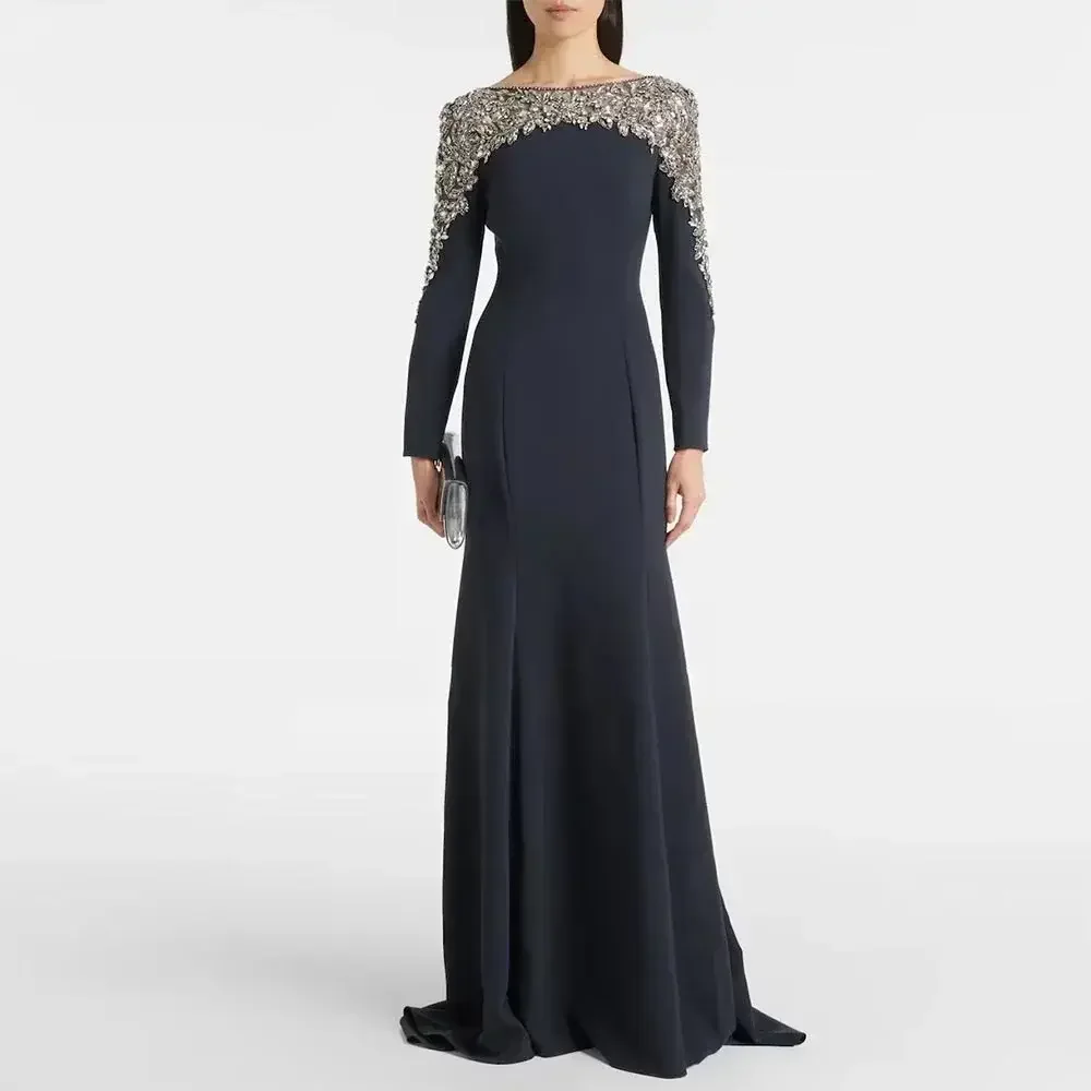 Luxury Mother Of The Bride Dresses Trumpet/Mermaid Formal Evening Dress Black Crystals Boat Neck Rhinestones Prom Gown
Luxury Mother Of The Bride Dresses Trumpet/Mermaid Formal Evening Dress Black Crystals Boat Neck Rhinestones Prom Gown