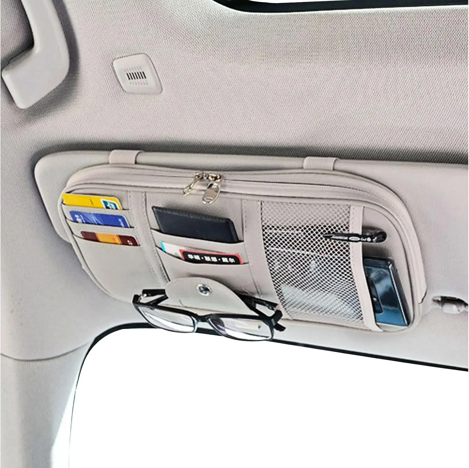Car Sun Visor Organizer with Multi-Pockets, Zippers & Elastic Bands for Storage in Cars, SUVs, Trucks
Car Sun Visor Organizer with Multi-Pockets, Zippers & Elastic Bands for Storage in Cars, SUVs, Trucks