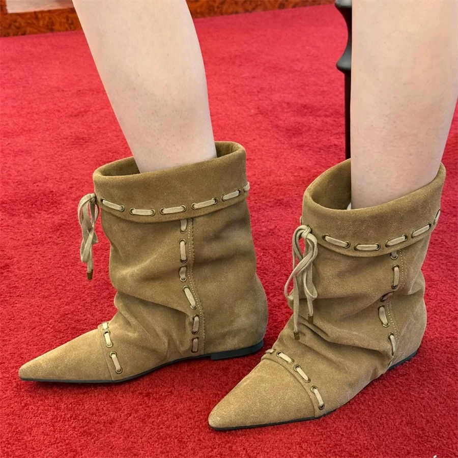 Новинка 2026, женские ботильоны с острым носком, замшевые ботильоны «Челси», увеличивающие рост, женские ковбойские ботинки на шнуровке, женская плиссированная обувь 
Новинка 2026, женские ботильоны с острым носком, замшевые ботильоны «Челси», увеличивающие рост, женские ковбойские ботинки на шнуровке, женская плиссированная обувь