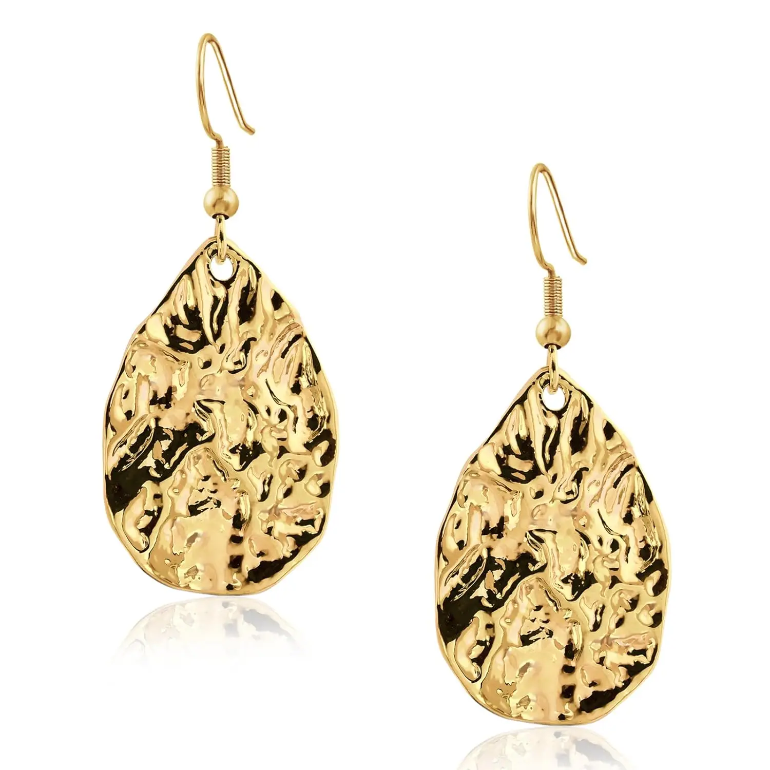 18K Gold Plated Teardrop Hammered Dangly Drop Earrings for Women Gold Jewellery Handmade Earrings for Gift
18K Gold Plated Teardrop Hammered Dangly Drop Earrings for Women Gold Jewellery Handmade Earrings for Gift