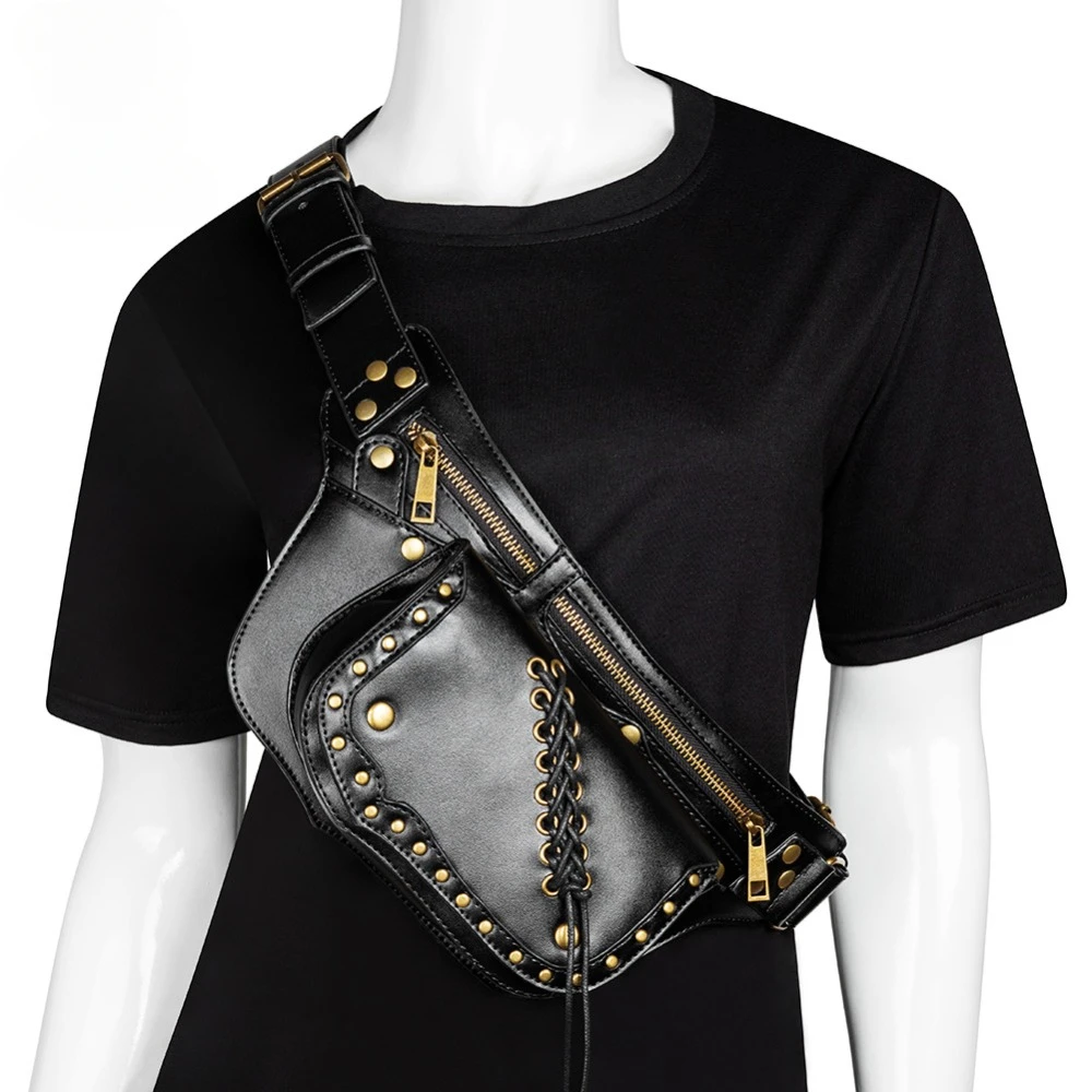 Black PU Leather Crossbody Sling Bags Women Luxury Designer Rivet Steam Punk Fanny Packs Female Fashion Vintage Waist Pack
Black PU Leather Crossbody Sling Bags Women Luxury Designer Rivet Steam Punk Fanny Packs Female Fashion Vintage Waist Pack