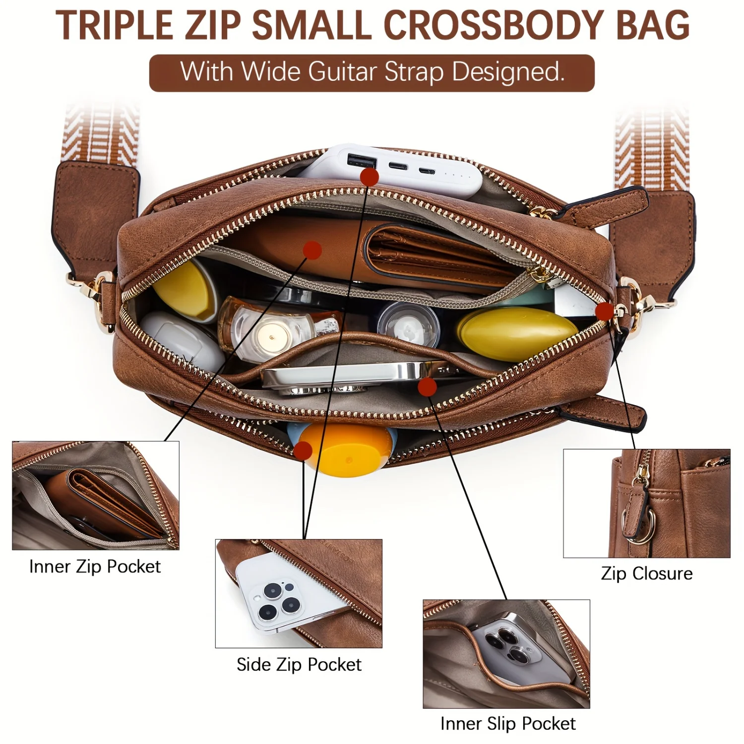 Stylish Crossbody Purse For Women - Retro Shoulder Bag With Wide Strap and Triple Zip Cell Phone Handbag Everyday U
Stylish Crossbody Purse For Women - Retro Shoulder Bag With Wide Strap and Triple Zip Cell Phone Handbag Everyday U