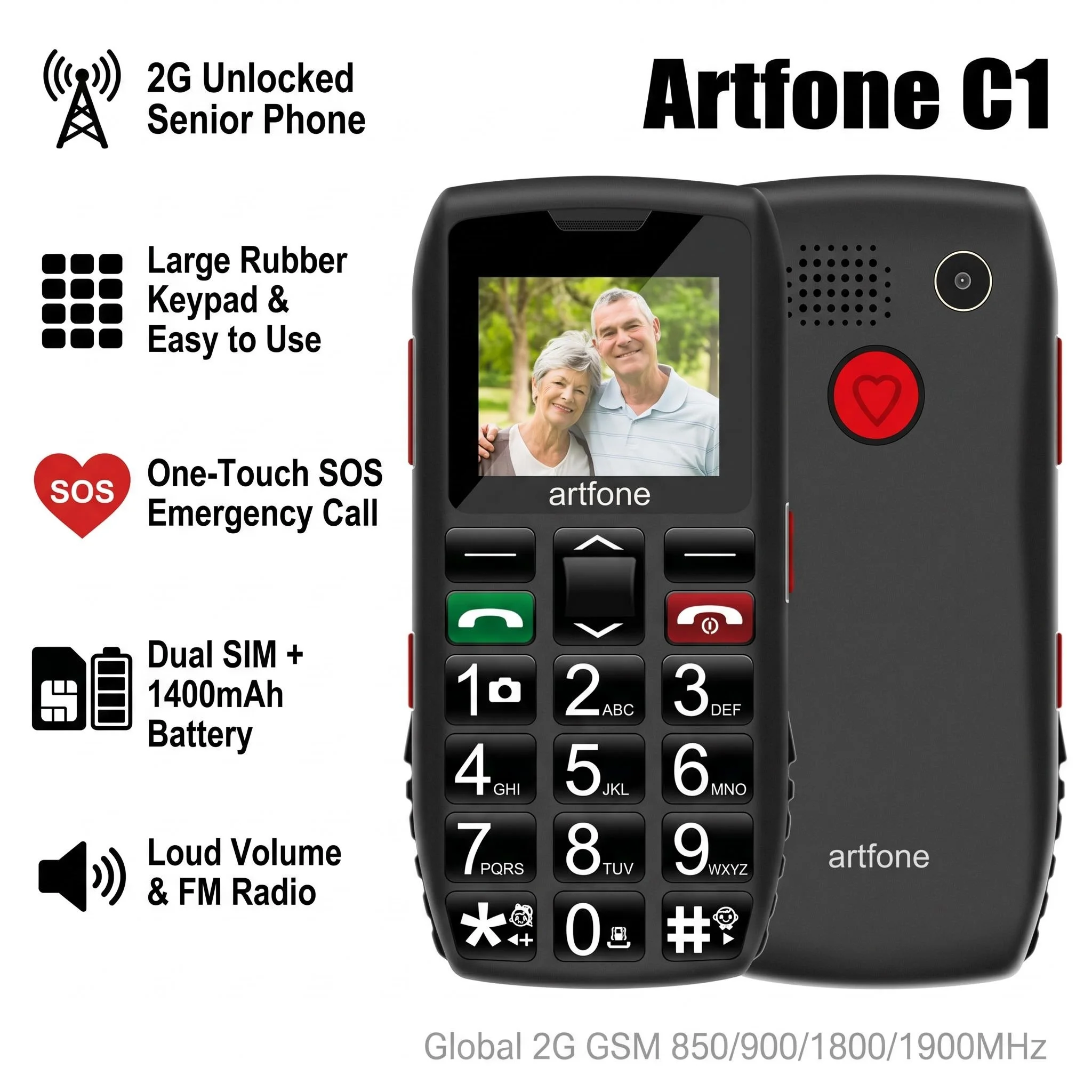 Senior Mobile Phone Artfone C1 Large Keyboard Loud Voice For Elderly Cellphone Dual Sim One Key SOS Button GSM 2G FM Torch
Senior Mobile Phone Artfone C1 Large Keyboard Loud Voice For Elderly Cellphone Dual Sim One Key SOS Button GSM 2G FM Torch