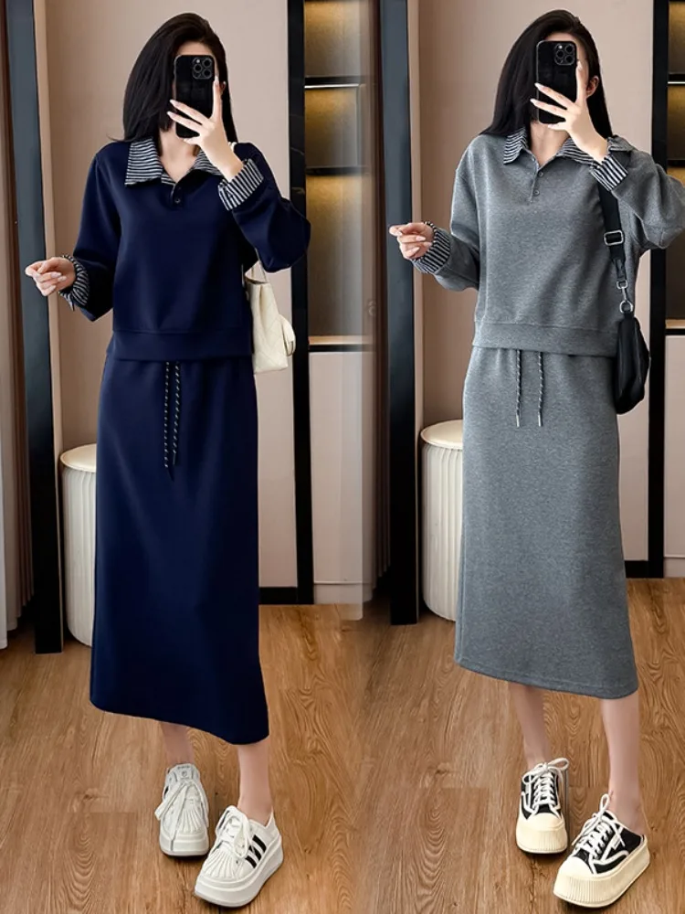 Korean Style Casual Shirt Dress Set Women's Spring Autumn Long Sleeve Hoodie Dress plus Size Slimming Skirt Two Pieces Set
Korean Style Casual Shirt Dress Set Women's Spring Autumn Long Sleeve Hoodie Dress plus Size Slimming Skirt Two Pieces Set