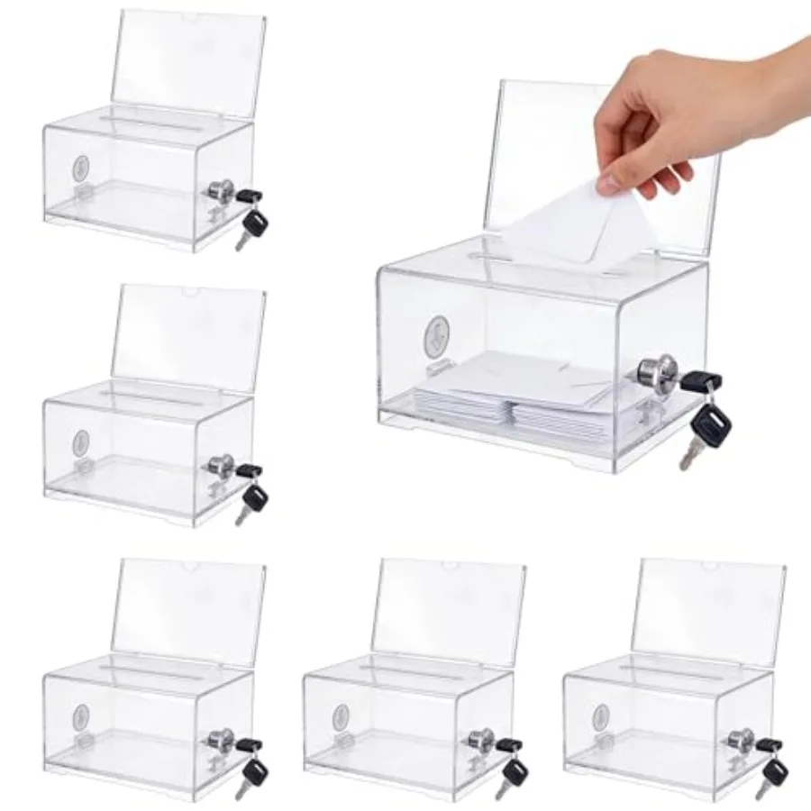 6 Pcs Acrylic Donation Box with Slot Suggestion Storage Container with Sign Holder and Lock Clear Ballot Donation Boxes for Fun
6 Pcs Acrylic Donation Box with Slot Suggestion Storage Container with Sign Holder and Lock Clear Ballot Donation Boxes for Fun