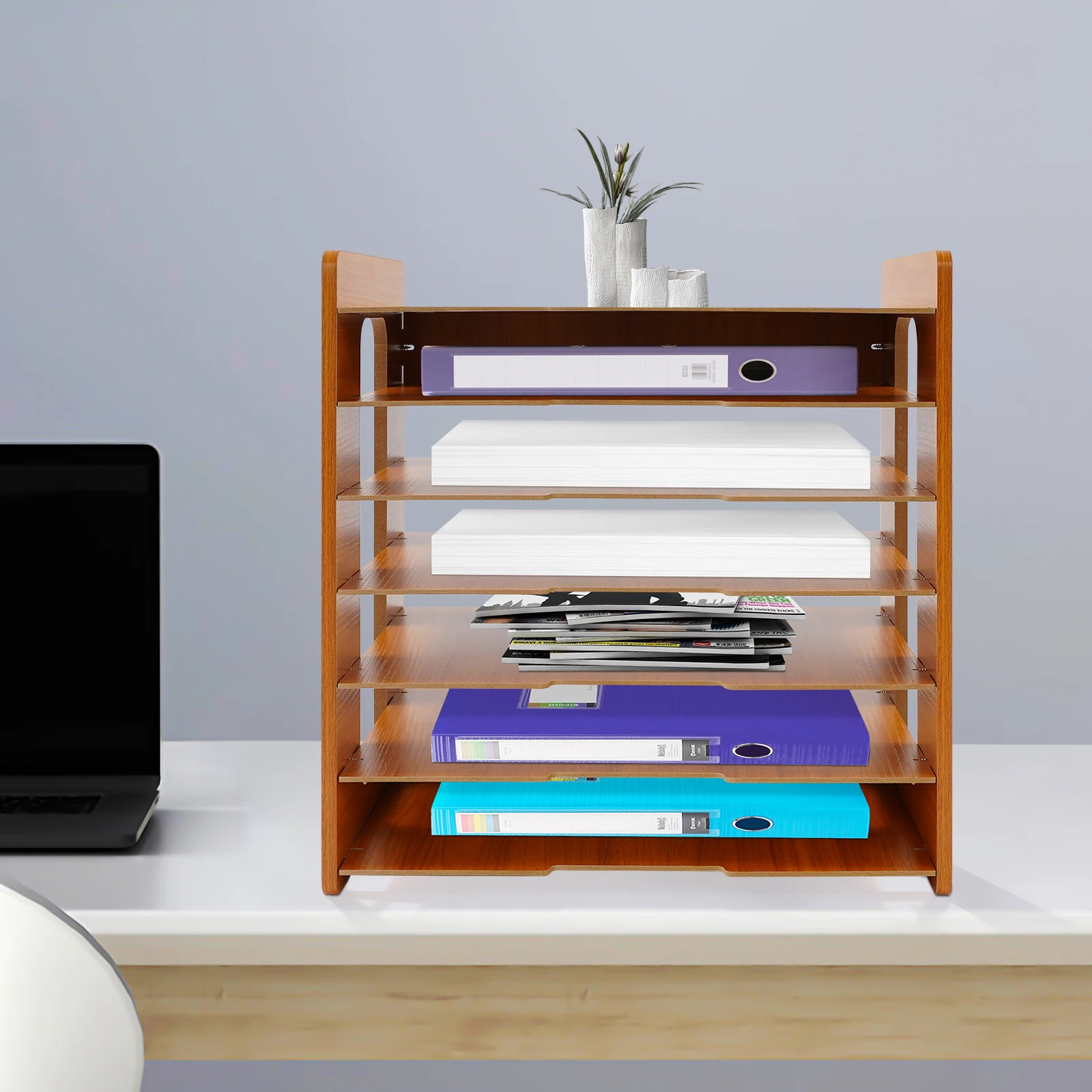 7-Tiers Office Paper Organizer High-Density Board Widen Wood Desktop File Holder with Phone Holder for Office Desk 36*25*38.5cm
7-Tiers Office Paper Organizer High-Density Board Widen Wood Desktop File Holder with Phone Holder for Office Desk 36*25*38.5cm