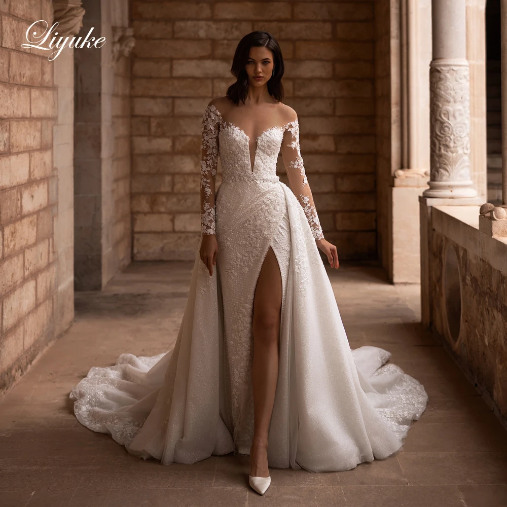 Liyuke Charming Lace Mermaid Women Wedding Dresses Beading Pearls Embroidery Appliques Lace Illusion Scoop 2 In 1 Bridal Gowns
Liyuke Charming Lace Mermaid Women Wedding Dresses Beading Pearls Embroidery Appliques Lace Illusion Scoop 2 In 1 Bridal Gowns