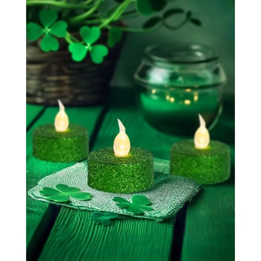 St. Patrick's Day Tea Lights with Timer, Glitter Sparkly Tealights Candles Battery Operated for Holiday, Event, Halloween Decor
St. Patrick's Day Tea Lights with Timer, Glitter Sparkly Tealights Candles Battery Operated for Holiday, Event, Halloween Decor