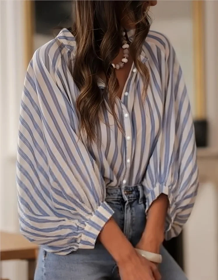 Женская повседневная полосатая рубашка, модные свободные рубашки с длинным рукавом и круглым вырезом на пуговицах, топы для женщин
Женская повседневная полосатая рубашка, модные свободные рубашки с длинным рукавом и круглым вырезом на пуговицах, топы для женщин