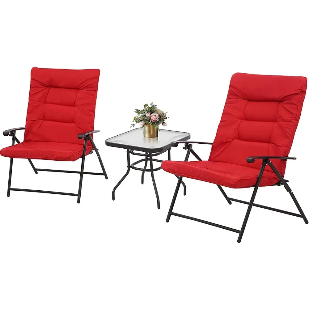 3-Piece Patio Bistro Set Padded Folding Chair Set Adjustable Reclining Lounge Chairs with Cushion & Tempered Glass Coffee Table
3-Piece Patio Bistro Set Padded Folding Chair Set Adjustable Reclining Lounge Chairs with Cushion & Tempered Glass Coffee Table