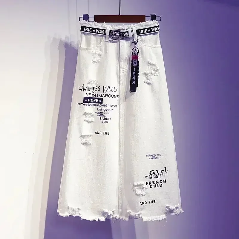 Denim Women Skirt White Long Skirts Letter Print Korean Style Fashion Hole Oversize Irregular Female Skirt Without Belt 2025 New
Denim Women Skirt White Long Skirts Letter Print Korean Style Fashion Hole Oversize Irregular Female Skirt Without Belt 2025 New