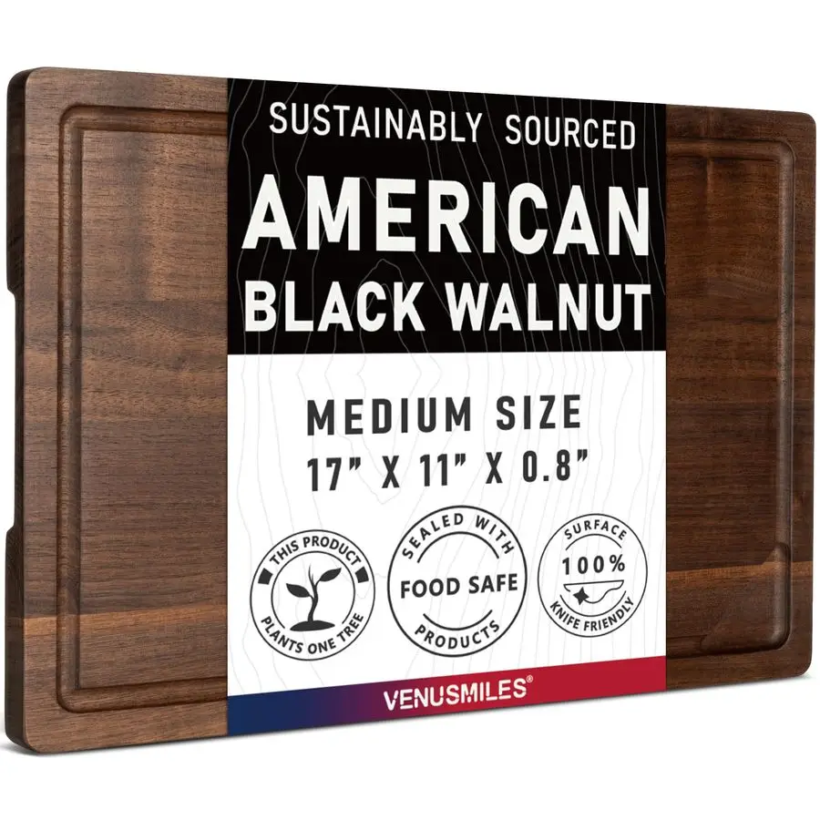 Wood Cutting Board for Kitchen with Deep Juice Groove amp Side Handles, 17L x 11W x 0.8H, Handcrafted North American Black Walnu
Wood Cutting Board for Kitchen with Deep Juice Groove amp Side Handles, 17L x 11W x 0.8H, Handcrafted North American Black Walnu