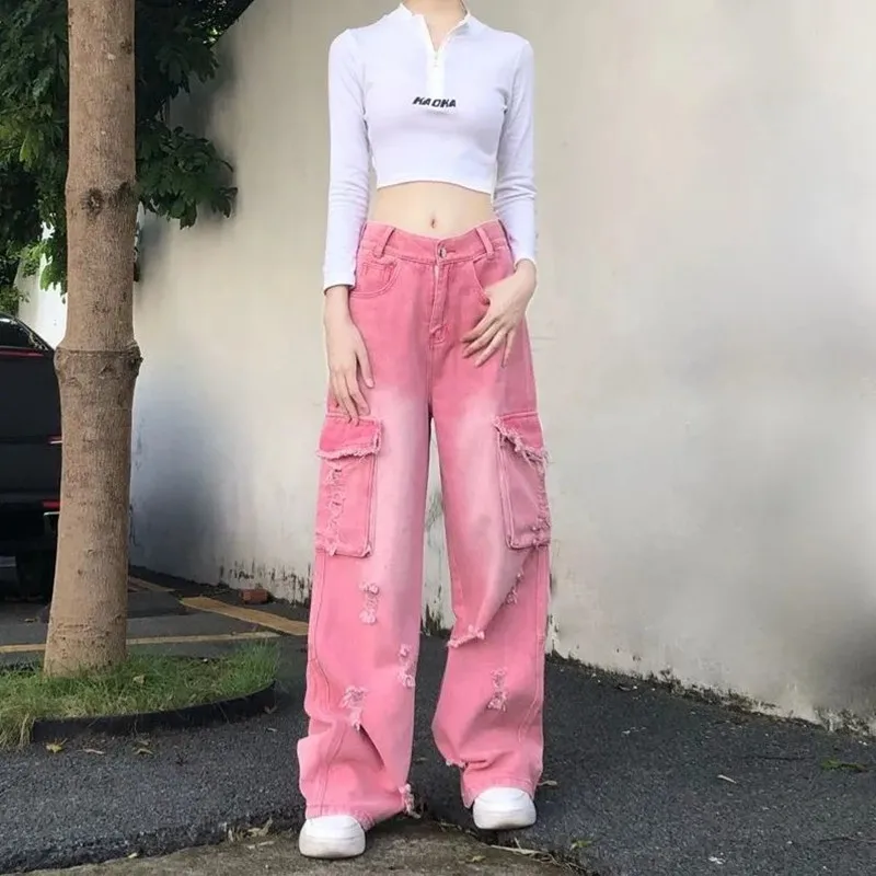 Ropa Y2K 2000S Pink Baggy Ripped Cargo High Waist Jeans Pants For Women Clothing Straight Korean Casual Lady Hip Hop Trousers
Ropa Y2K 2000S Pink Baggy Ripped Cargo High Waist Jeans Pants For Women Clothing Straight Korean Casual Lady Hip Hop Trousers