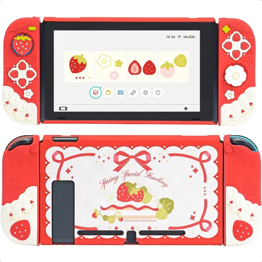 Защитный чехол для переключателя Мягкий силиконовый корпус Клубника Раздельный дизайн В комплект входит 2 ручки для большого пальца для Joy Con Slim Cov 
Защитный чехол для переключателя Мягкий силиконовый корпус Клубника Раздельный дизайн В комплект входит 2 ручки для большого пальца для Joy Con Slim Cov