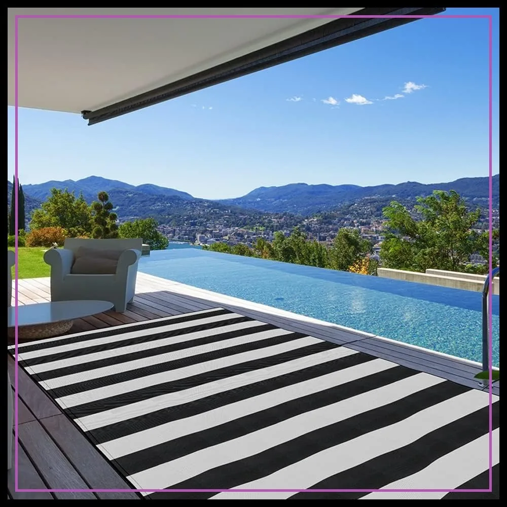9x12 Ft Reversible Outdoor Rug, Waterproof Patio Mat for Camping, Deck, Porch, Black & White
9x12 Ft Reversible Outdoor Rug, Waterproof Patio Mat for Camping, Deck, Porch, Black & White