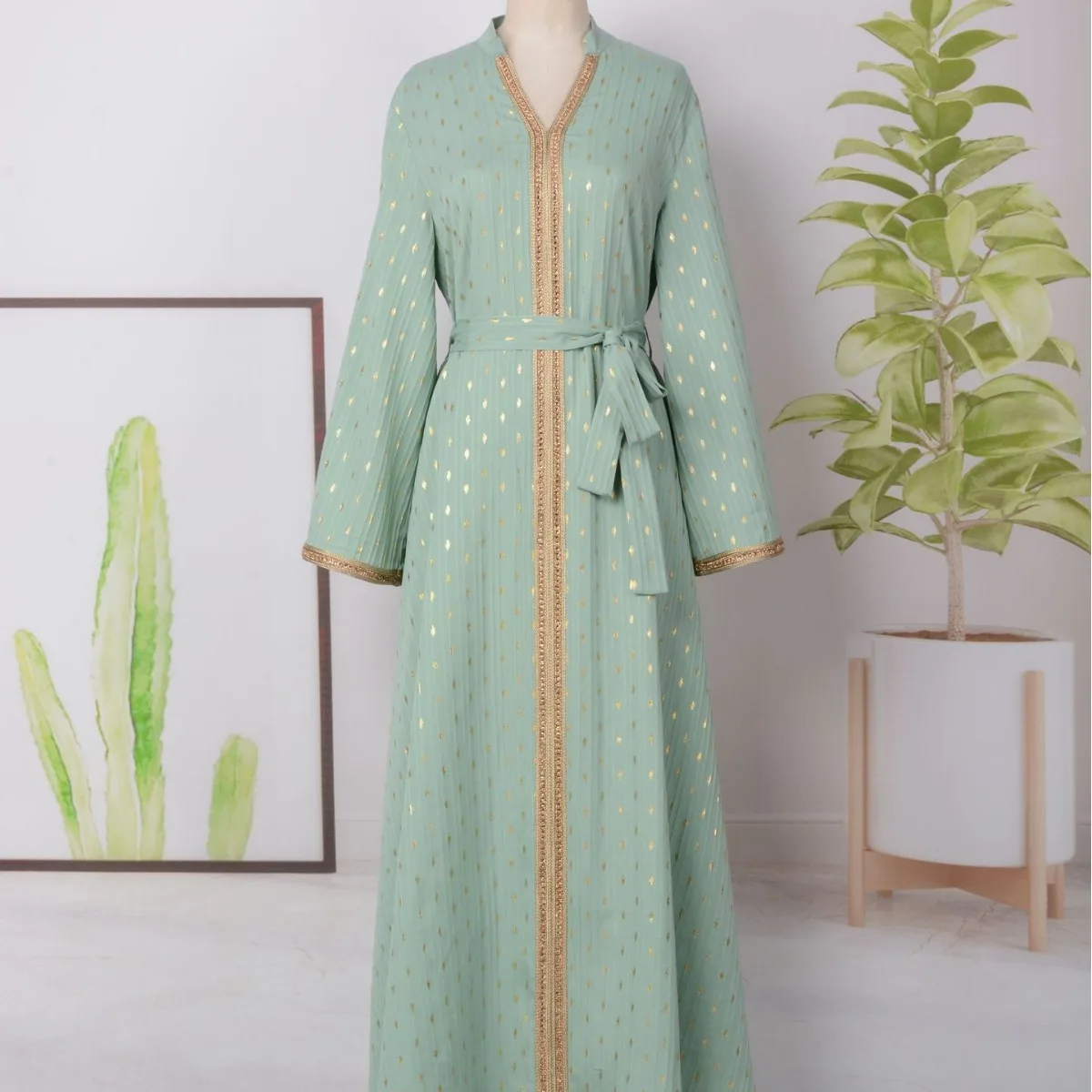 Fashion Diamond Muslim Abaya for Women Dubai Long Dress V-neck Long Sleeve Turkey Islamic Kaftan Femme Musulman Abayas with Belt
Fashion Diamond Muslim Abaya for Women Dubai Long Dress V-neck Long Sleeve Turkey Islamic Kaftan Femme Musulman Abayas with Belt
