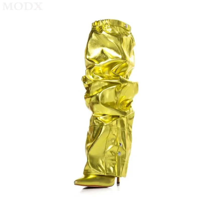 Pointed Toe Thin Heel Patchwork Knee High Boots 2024 New Green Glitter Leather Elastic Pleated Botas Fashion Runway Catwalk Shoe
Pointed Toe Thin Heel Patchwork Knee High Boots 2024 New Green Glitter Leather Elastic Pleated Botas Fashion Runway Catwalk Shoe