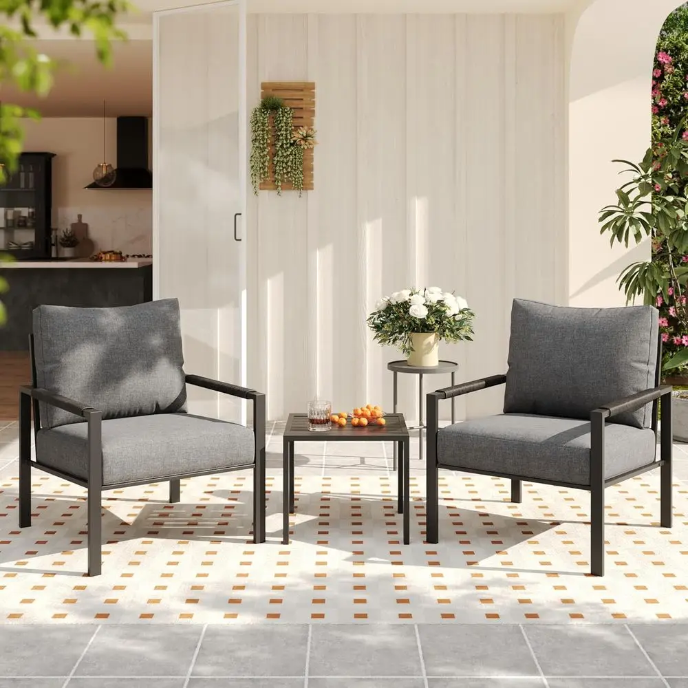 3-Piece Rattan Outdoor Furniture Set with Grey Cushions, Weather-Resistant Patio Conversation Area for Garden, Backyard, Balcony
3-Piece Rattan Outdoor Furniture Set with Grey Cushions, Weather-Resistant Patio Conversation Area for Garden, Backyard, Balcony