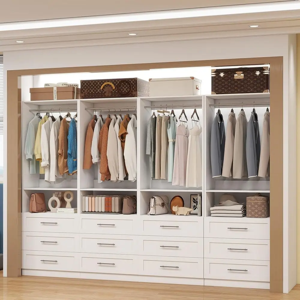 8T Wood Walk-in Closet Organizer System with Hanging Rods, White
8T Wood Walk-in Closet Organizer System with Hanging Rods, White