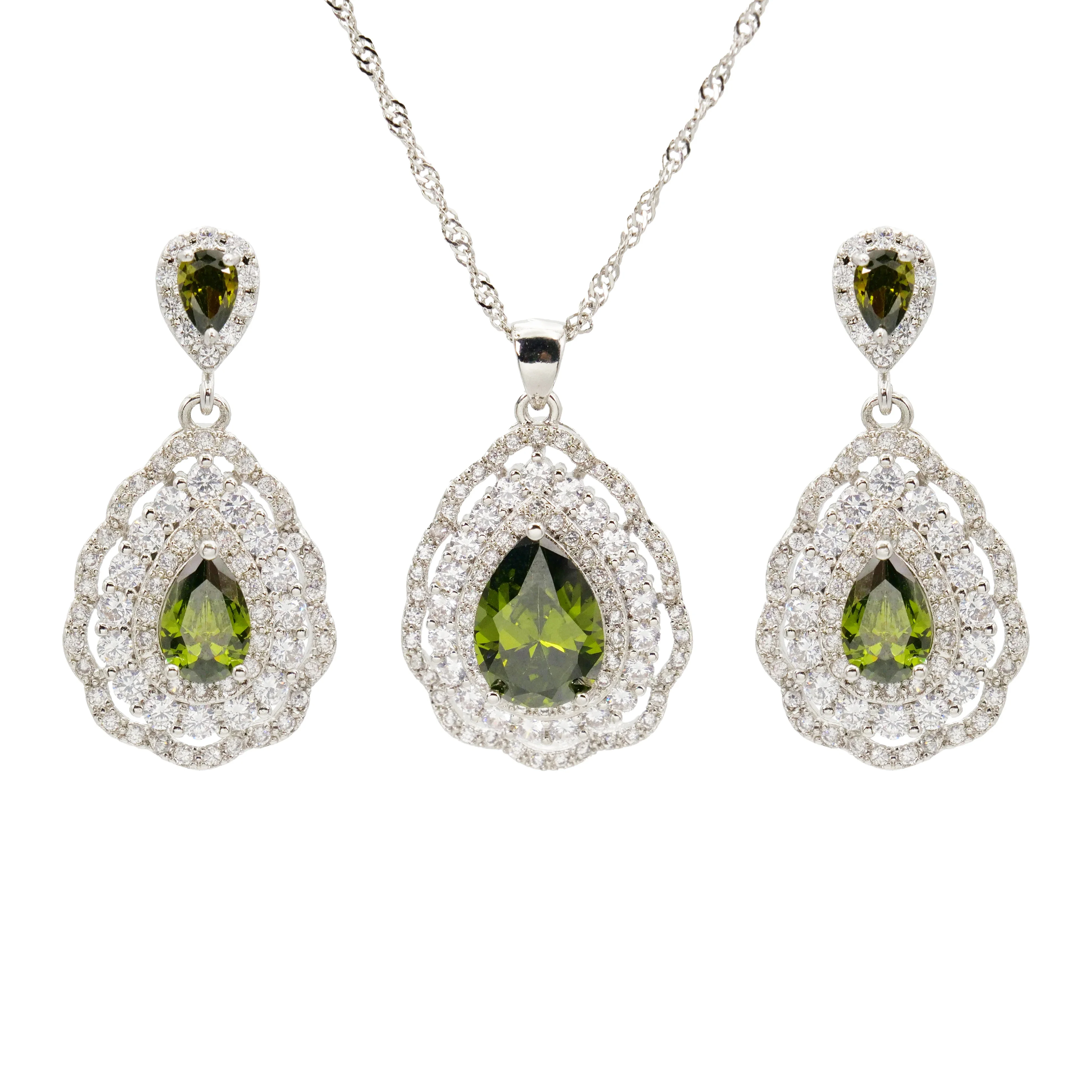 Green peridot drop copper silver plated necklace Earrings jewelry set Light luxury fashion high sense earrings & necklaces
Green peridot drop copper silver plated necklace Earrings jewelry set Light luxury fashion high sense earrings & necklaces