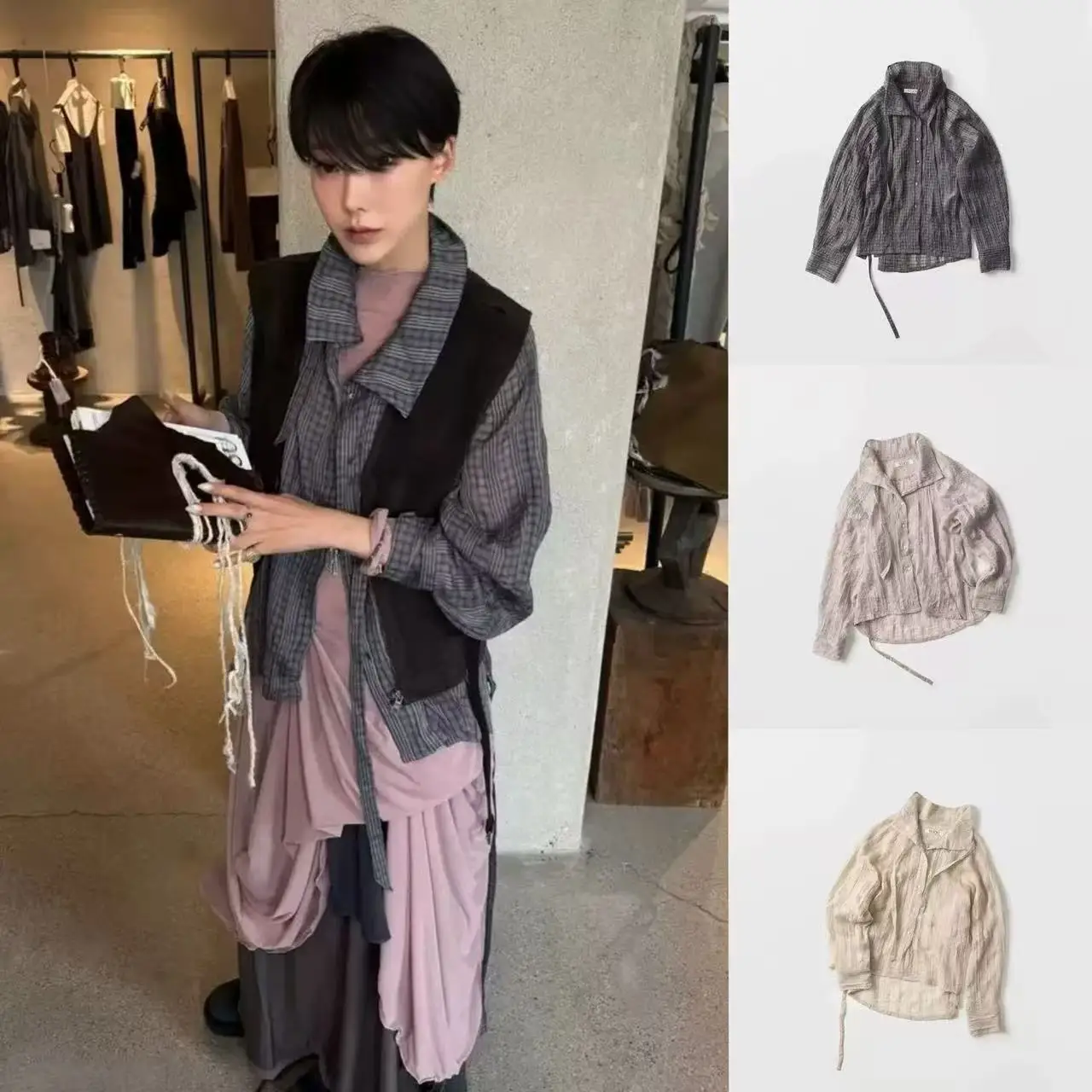 Versatile Textured Shirt Loose Long Sleeve High Collar Women's Fashion Korean Style Grid Pattern Button Detailing Midi Top
Versatile Textured Shirt Loose Long Sleeve High Collar Women's Fashion Korean Style Grid Pattern Button Detailing Midi Top