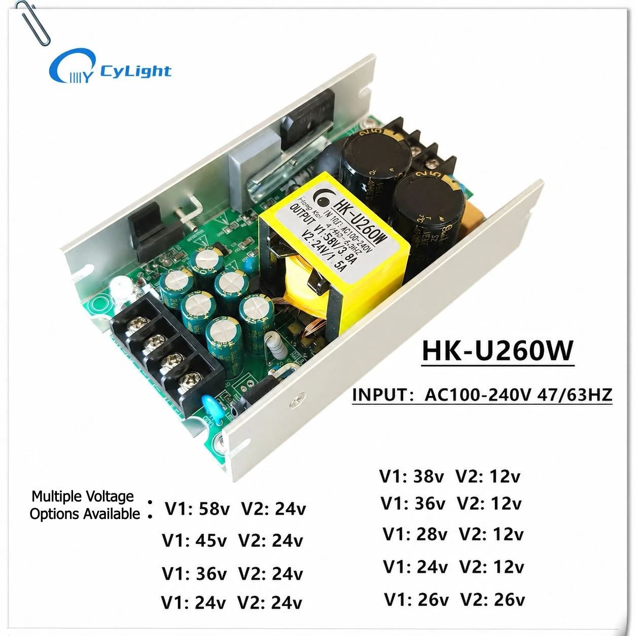 HK-U260W Stage Lighting Power Supply 24V/26V/28V/36V/38V/45V/58V for Stage Lighting, Wedding and Bar Events
HK-U260W Stage Lighting Power Supply 24V/26V/28V/36V/38V/45V/58V for Stage Lighting, Wedding and Bar Events