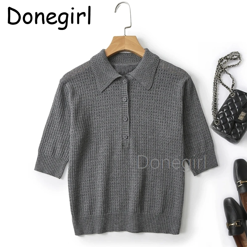 2025 New Style Of Women's Casual Gray Knitted TShirt Commuter Hollow Out Polo Neck Short Sleeve Pullover Sweater
2025 New Style Of Women's Casual Gray Knitted TShirt Commuter Hollow Out Polo Neck Short Sleeve Pullover Sweater