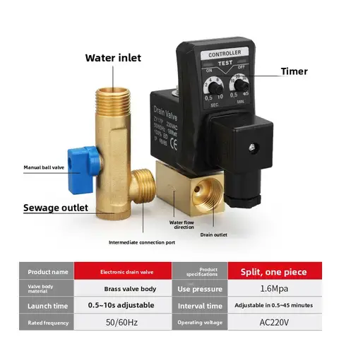 1/2" DN15 Electric Timer Auto Water Valve Electronic Drain Solenoid Valve for Air Compressor Condensate