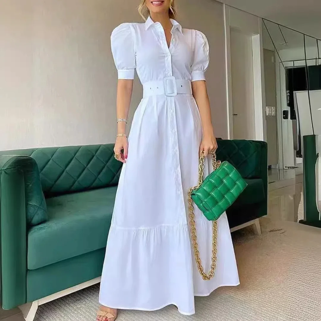 Utcoco Women Striped Button Down Shirt Dress Casual Puff Short Sleeve Ruffle Hem Maxi Dresses with Belt (Medium, White)
Utcoco Women Striped Button Down Shirt Dress Casual Puff Short Sleeve Ruffle Hem Maxi Dresses with Belt (Medium, White)