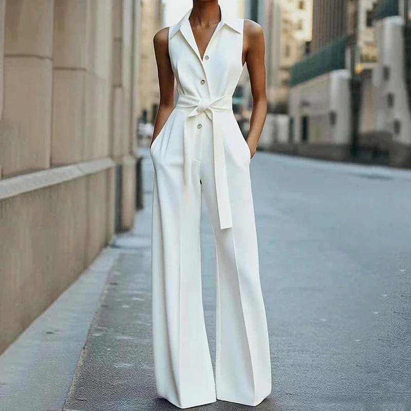 Летние комбинезоны без рукавов с завязками, женские однобортные широкие брюки с отложным воротником и высокой талией, однотонный комбинезон
Летние комбинезоны без рукавов с завязками, женские однобортные широкие брюки с отложным воротником и высокой талией, однотонный комбинезон