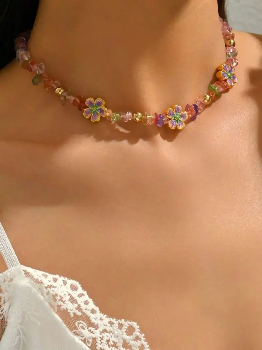 Colorful Stone Beaded Necklace With Alloy Floral Pendant For Women Daily Beach Travel
Colorful Stone Beaded Necklace With Alloy Floral Pendant For Women Daily Beach Travel