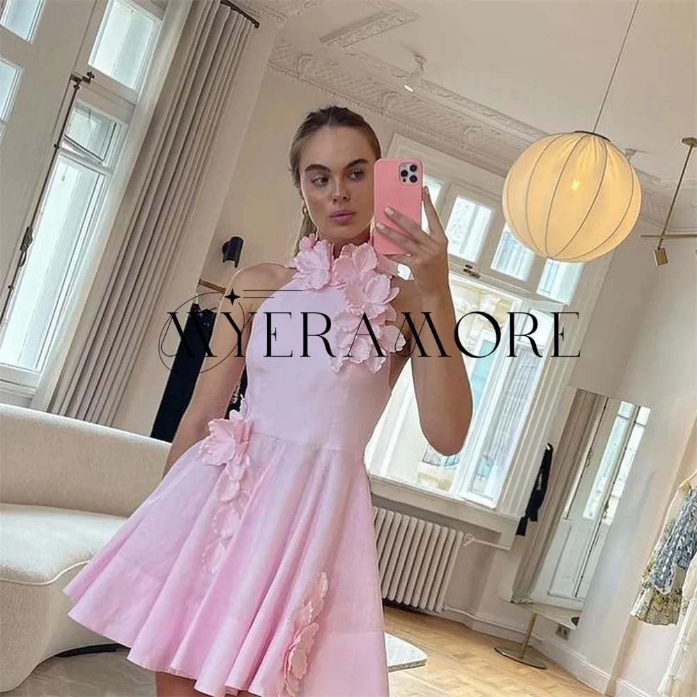 Fashion Flowers Halter Evening Dresses Pink Short A-Line Pleat Party Prom Gowns Customized فساتين سهره
Fashion Flowers Halter Evening Dresses Pink Short A-Line Pleat Party Prom Gowns Customized فساتين سهره