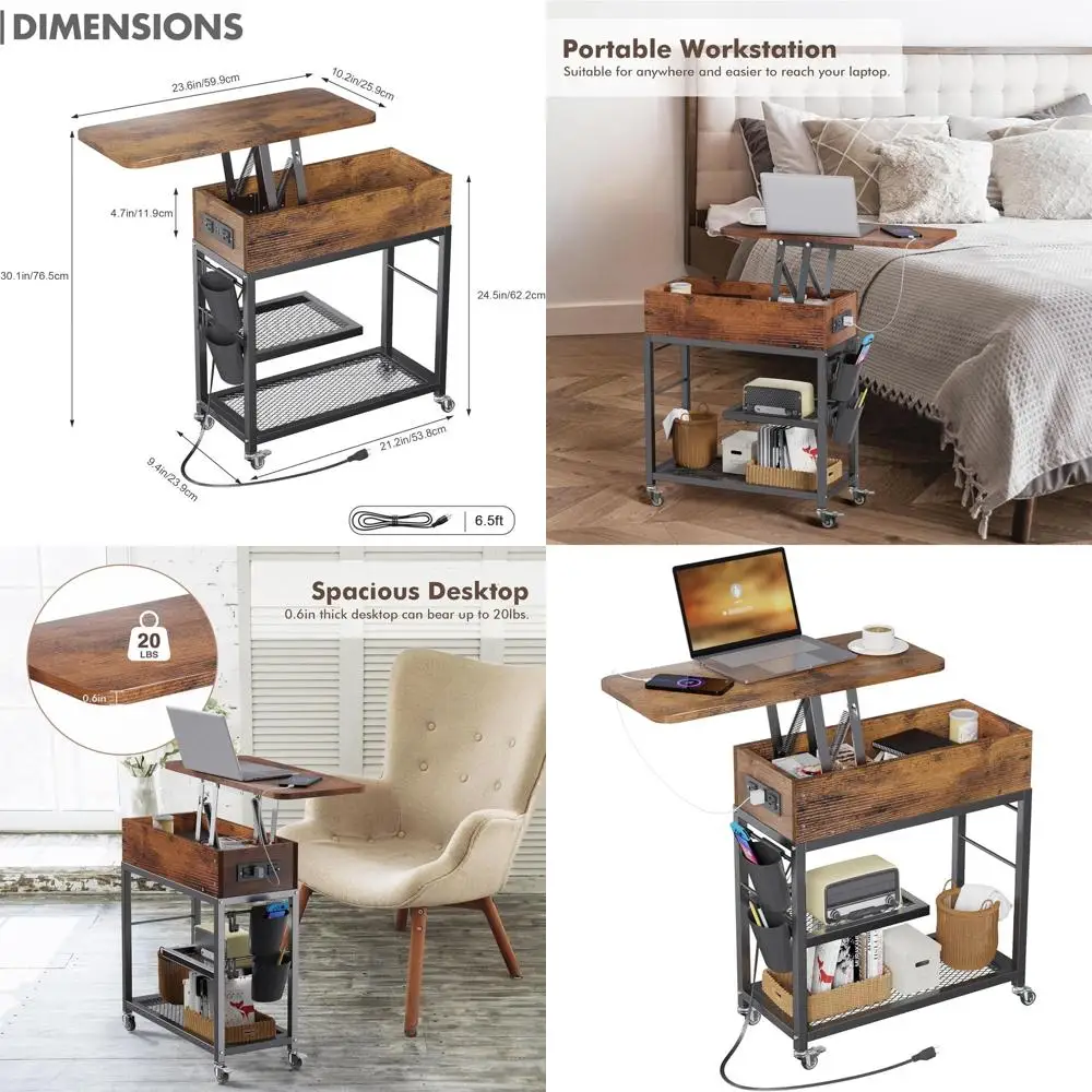 Portable Charging Station Lift Top Table with Wheels, USB & AC Outlet Sofa Table, Rustic Wood Mobile Nightstand with Side Pocket
Portable Charging Station Lift Top Table with Wheels, USB & AC Outlet Sofa Table, Rustic Wood Mobile Nightstand with Side Pocket
